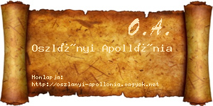 Oszlányi Apollónia névjegykártya